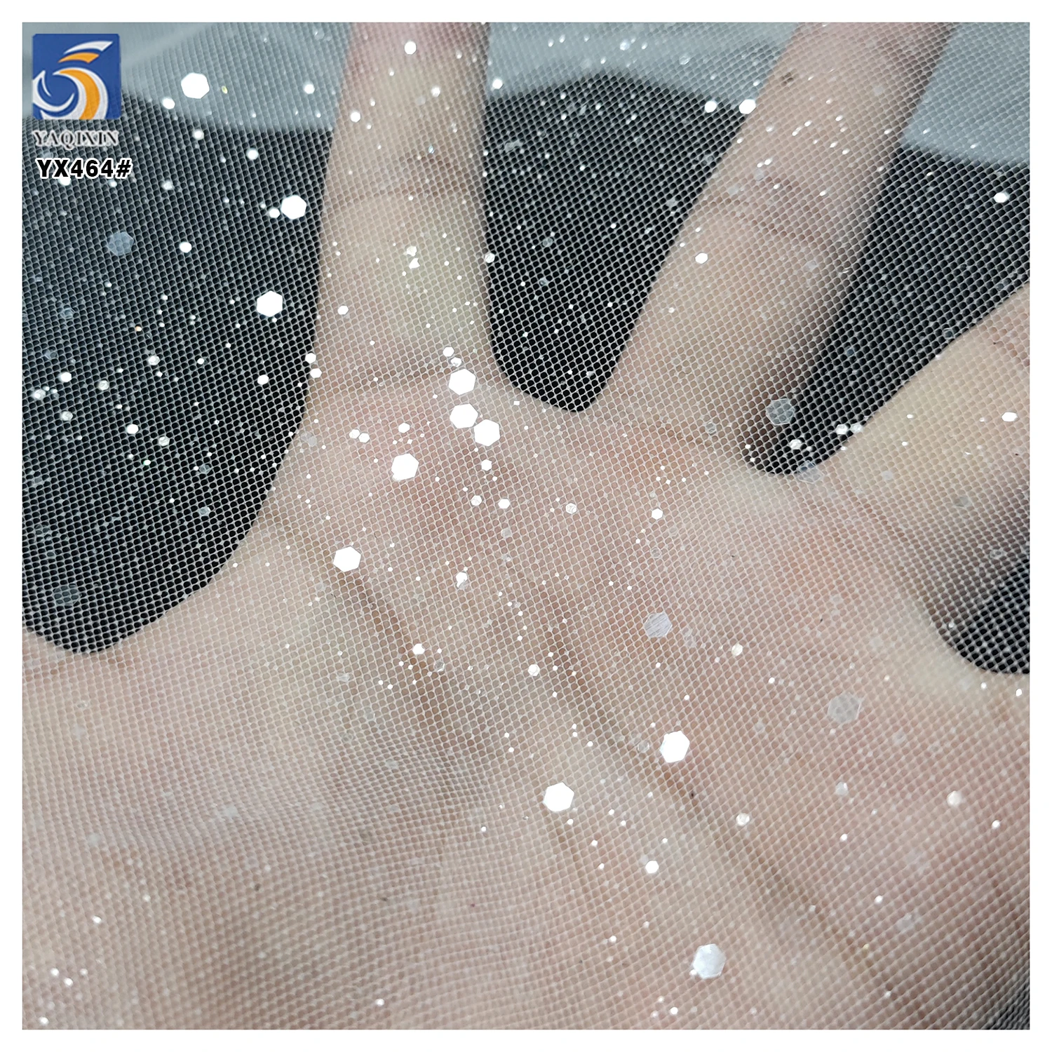 YX464 Hot Selling Polyester Transparent Sequin Tulle Mesh Fabric for Wedding Dress Soft Glitter Tulle White Fabric - 图片 3