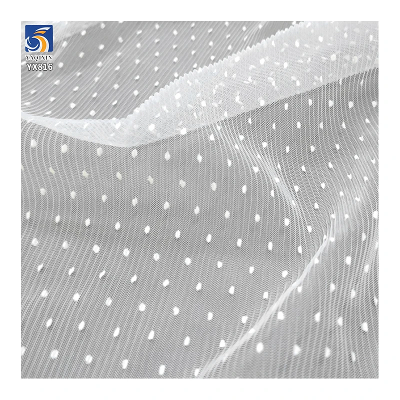 YX816 150CM Flocked Polka Dot 2mm Pleated Tulle Fabric White Striped Pleated Mesh Tulle Fabric for Women's Sleeve Skirt - 图片 5