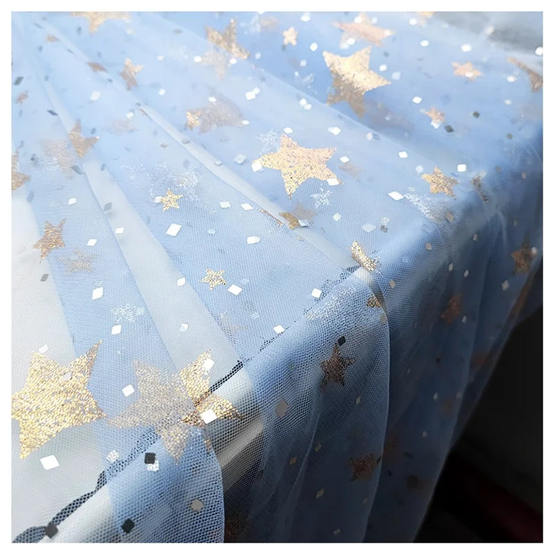 Guangzhou Tulle Textile Factory Custom Glitter Stars Square Sequined Mesh Tulle Fabric for Home Textile - 图片 6