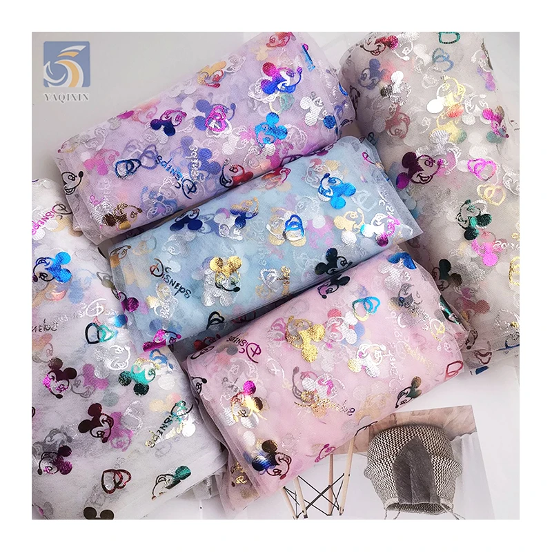 American Amusement Park Design Fabric Polyester Colorful Foil Printed Mickey Mouse Tulle Fabric for Girl Skirt - 图片 3