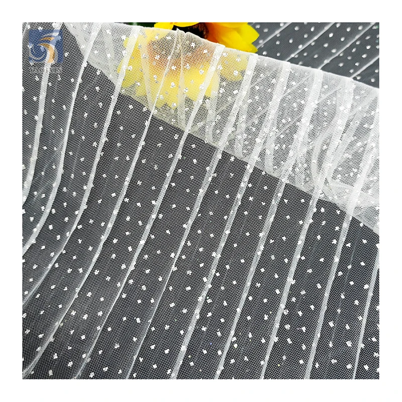 Wholesale Prices Polyester Crepe Pleated Tulle Silver Sparkle Glitter Tulle Mesh Fabric for Wedding 5 Yards