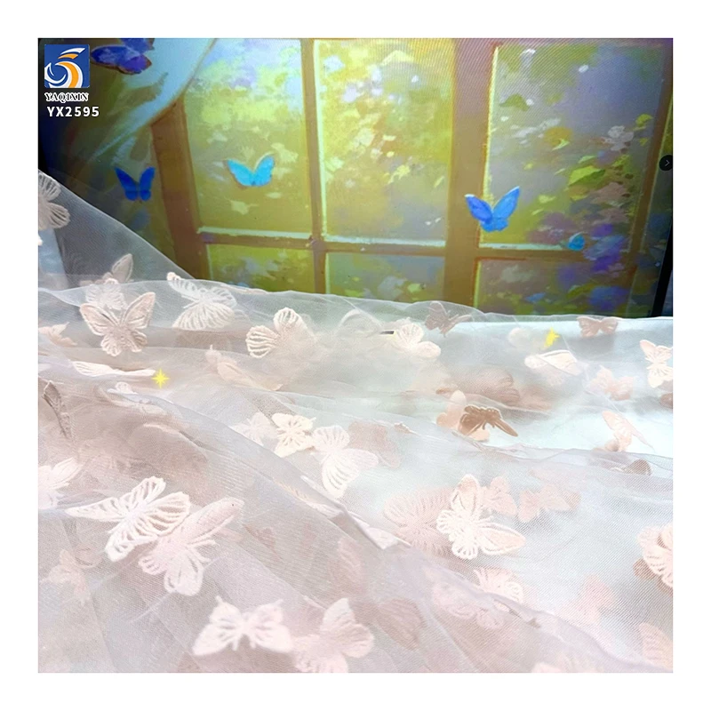 New Trends Tulle Dress Curtain Fabric Flocking Black Butterfly Mesh Fabric New Fashion Tulle for Woman - 图片 6