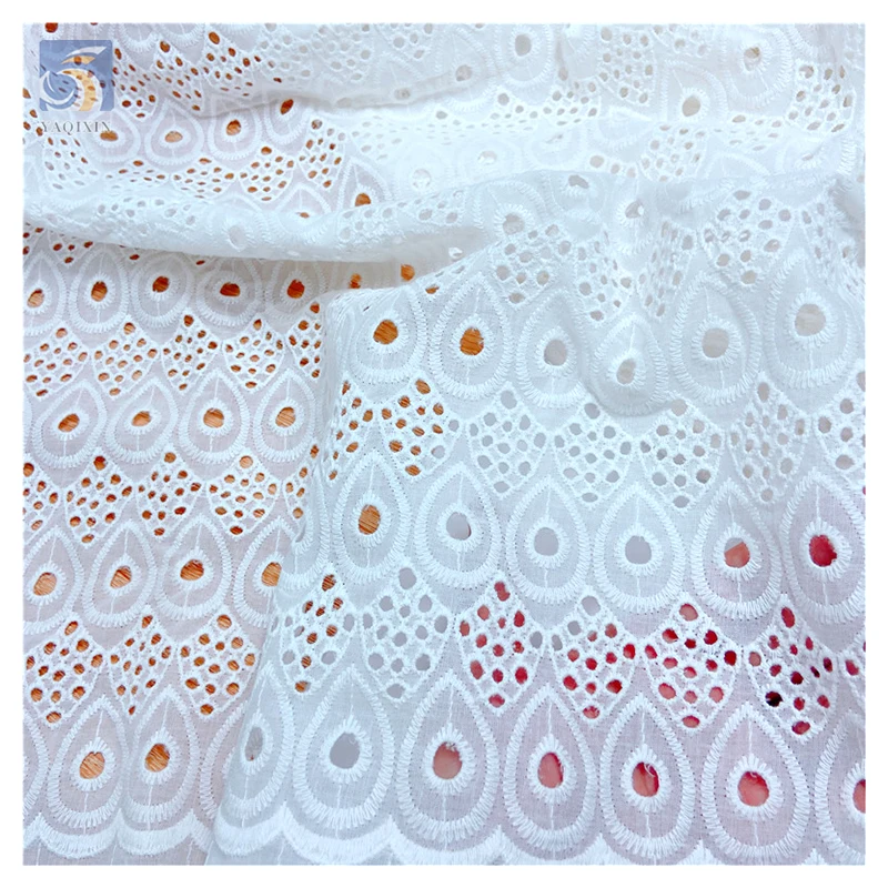 White Dry Lace Fabric 100 Cotton Lace Fabric for African Wedding Eyelet Embroidery Cotton Swiss Voile Lace Fabric - 图片 4