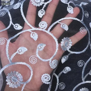 YX449 Fabric Store Designer New Arrival Tulle Transparent Soft Mesh Floral Leaf Embroidery Fabric
