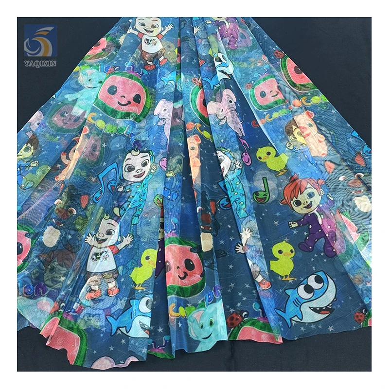 New American-style Children's Clothing Mesh Fabric Pro-skin Soft High Quality Marine Shark Cartoon Fabric - 图片 3