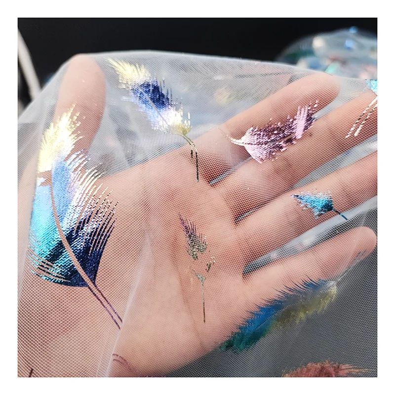 2025 Colorful Digital Printed Tulle Fabric Feather Pattern Mesh Tulle Fabric Dress Fabric - 图片 3