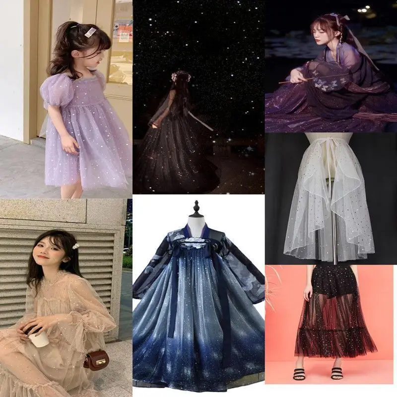 YX307 High-grade Colorful Glitter Dust 100 Polyester Glitter Wrinkled Organza Fabric for Large-Sleeved Shirts Skirts - 图片 4