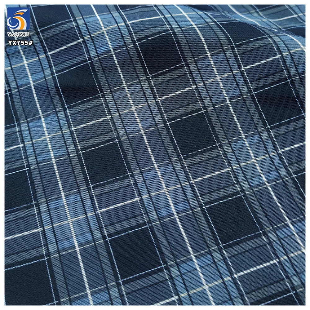 YX755 Casual Skirt Dark Blue Gradient Digital Printed Plaid Tulle Fabric 100% Polyester Soft Checked Tulle Mesh Fabric - 图片 4