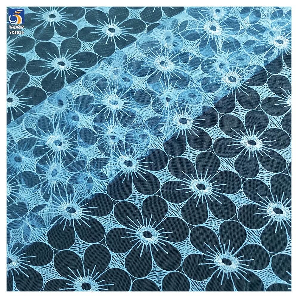 YX1019 Customized Embroidered Tulle Mesh Fabric With Designs in Three Days Floral Poly Embroidery Tulle Fabrics Textiles - 图片 6