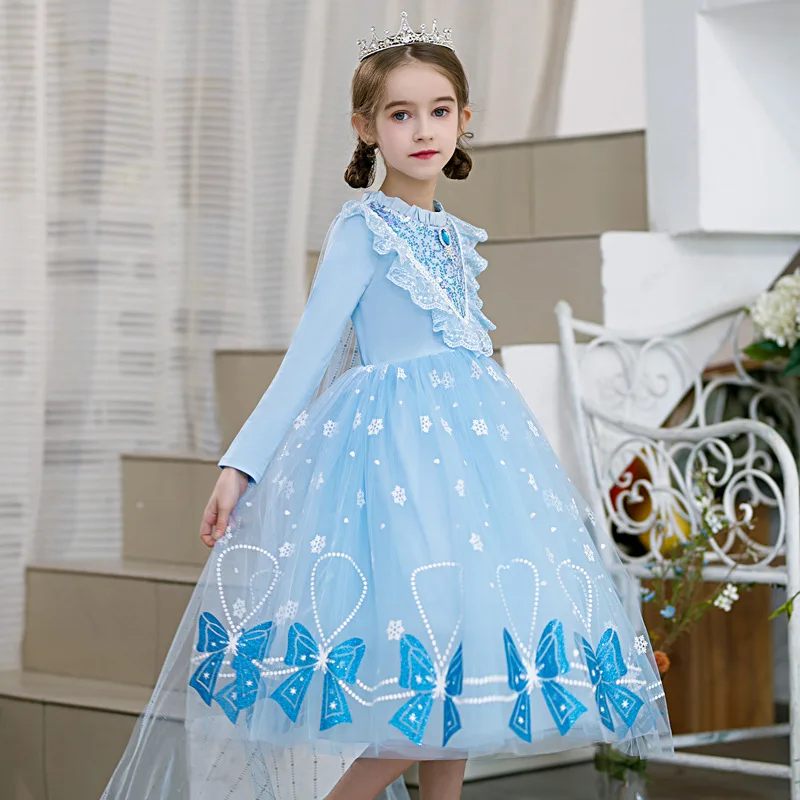 YX2010 Women's Purple Princess Elsa Dress Fabric With Colorful Print and Bow Mesh for Children's Dance Accessories - 图片 5