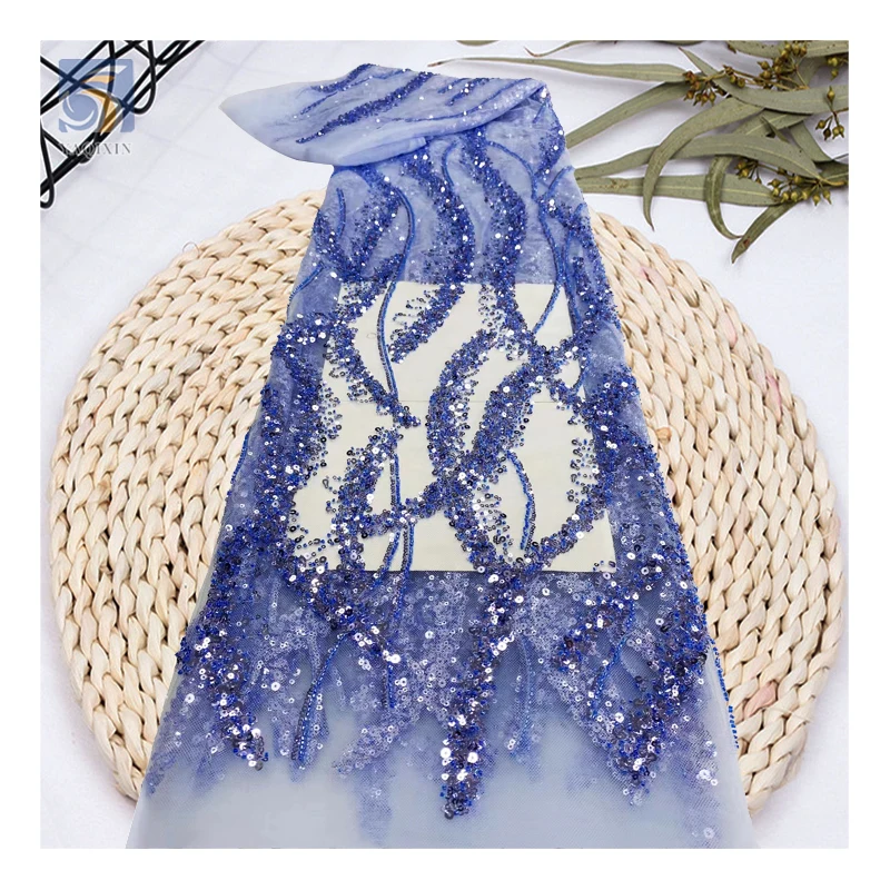 YX2698 2025 New Arrival Golden Supplier Wholesale Lace Fabric Australia Beaded French Sequined Lace Fabric Glitter - 图片 6