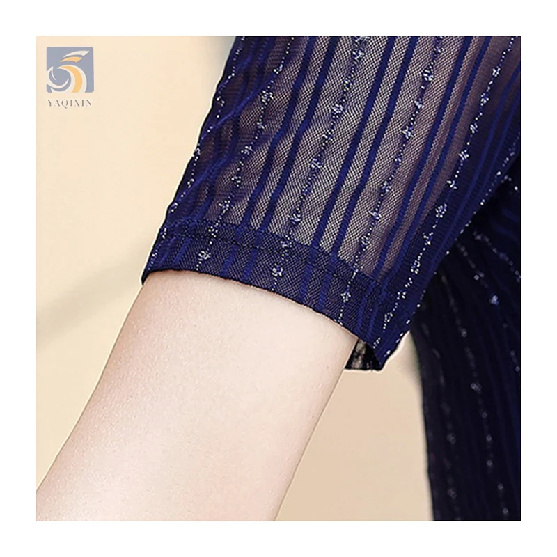 Silver Thread Glitter Striped Jacquard Mesh Fabric 90%Nylon 10%Spandex 4 Way Stretch Mesh Lace Fabric - 图片 6