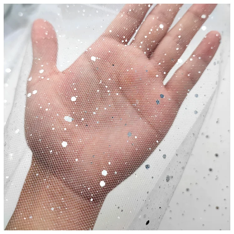 Wholesale 100% Polyester Diamond Mesh Fabric Hard Tulle Sparkly Sequin Fabric - 图片 5