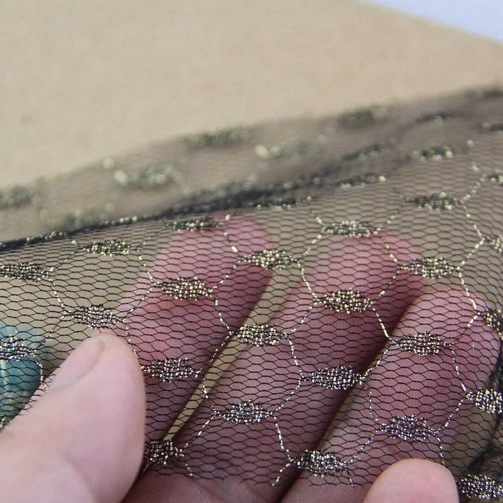 F508 Luxury Wedding Veil Dress Tulle Fabric Polyester Golden Dots Jacquard Mesh Tulle Fabric for Bride - 图片 6