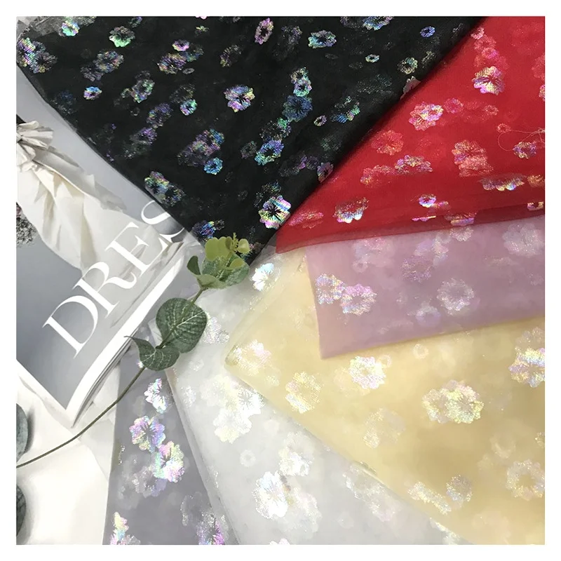 DX105 Guangzhou Super Factory Textile 2024 Tulle Fabric New Colorful Florals Foil Printed Fabric for Children