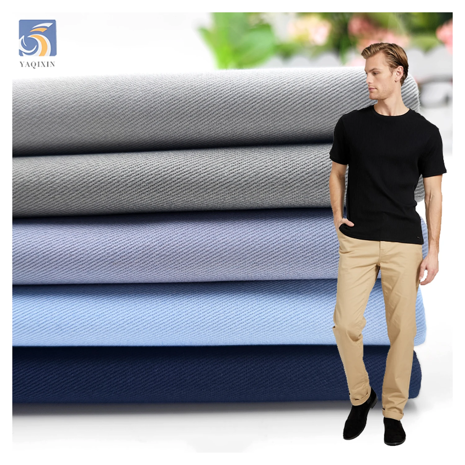 A2167 40*21 220gsm 97%Cotton 3%Spandex Fabrics Mercerized Cotton Twill Fabric for Pants Trousers