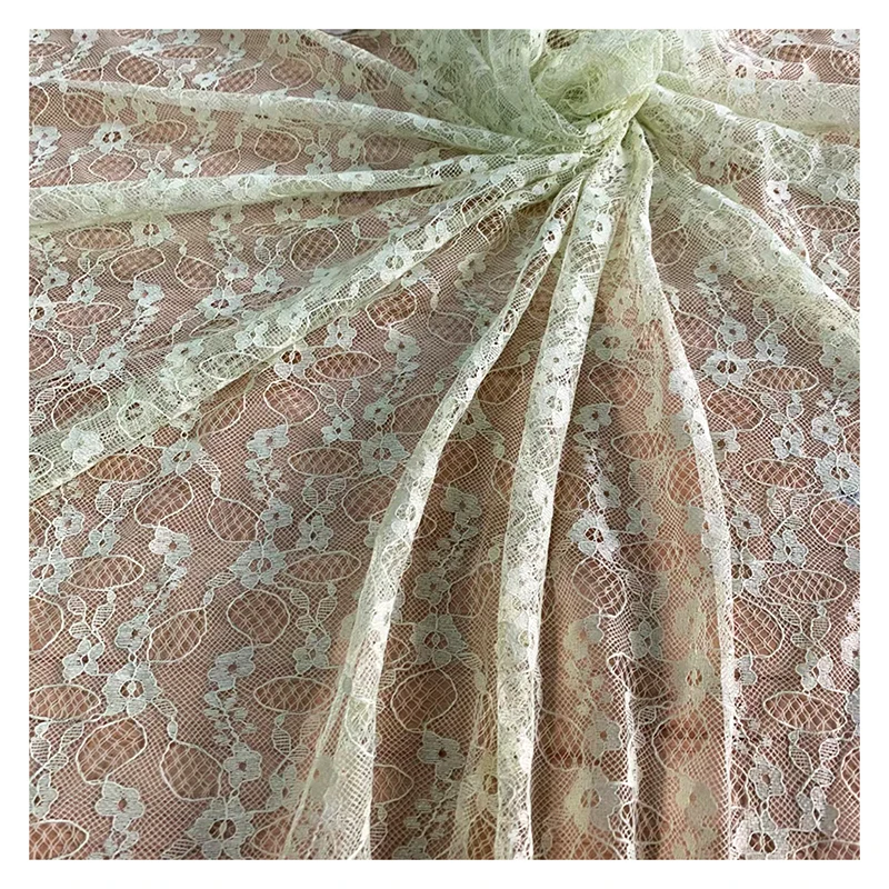 2025 OEM Custom Pink Nigerian African Chantilly Lace Fabric Small Floral Jacquard Mesh Net Lace Fabric - 图片 6