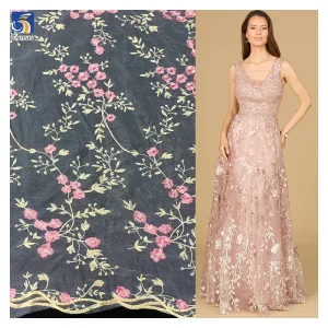 YX2150 2025 Hot Sale Good Price Two-Color Rose Floral Embroidery Lace Fabric Children Garment Dress China Fabric