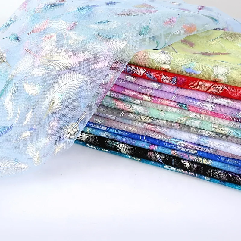 2025 Colorful Digital Printed Tulle Fabric Feather Pattern Mesh Tulle Fabric Dress Fabric - 图片 5