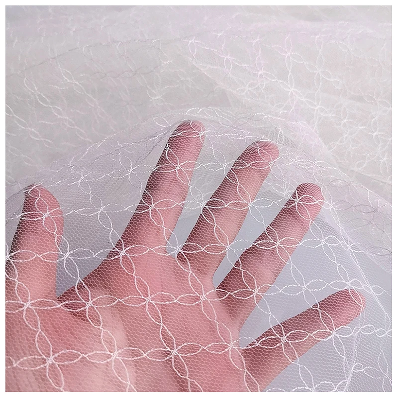 High Quality Jacquard Tulle Mesh Fabric Diamond Pure White Elegant Bridal Tulle Fabric for Wedding Mosquito Net - 图片 6