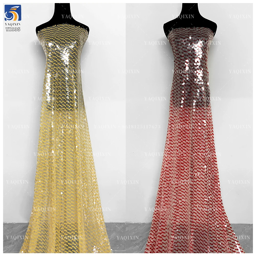YX835 Customized 300gsm 9mm and 12mm Two-Color Sequin Mesh Lace Fabric for Women's Fashion Dress Sequins Fabrics - 图片 3