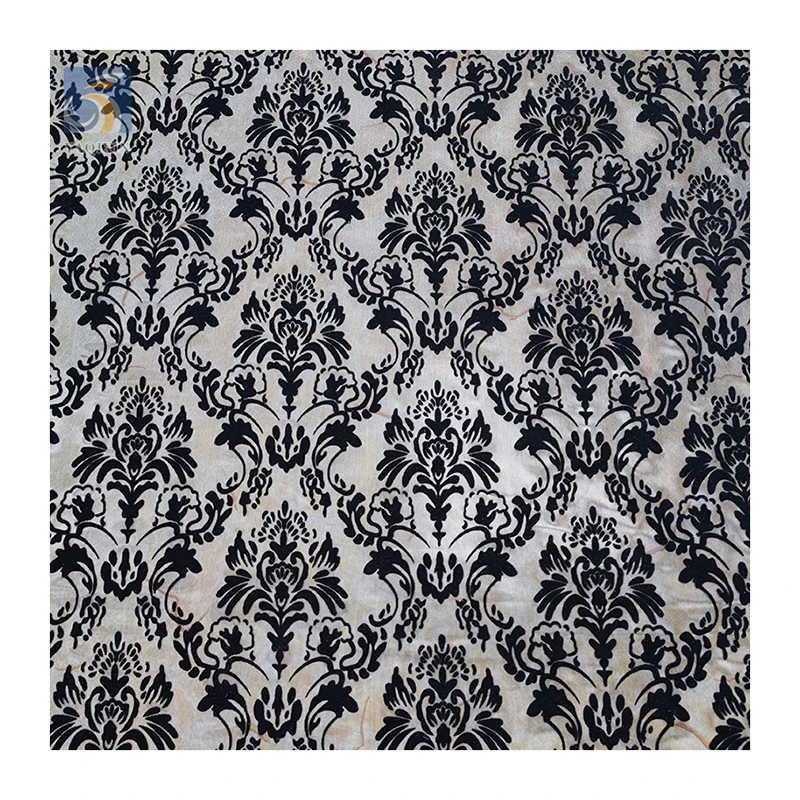 2024 Sexy Lingerie Custom Black Flocking Pattern Mesh Fabric 4-Way Stretch Power Mesh Fabric with Flocked - 图片 6