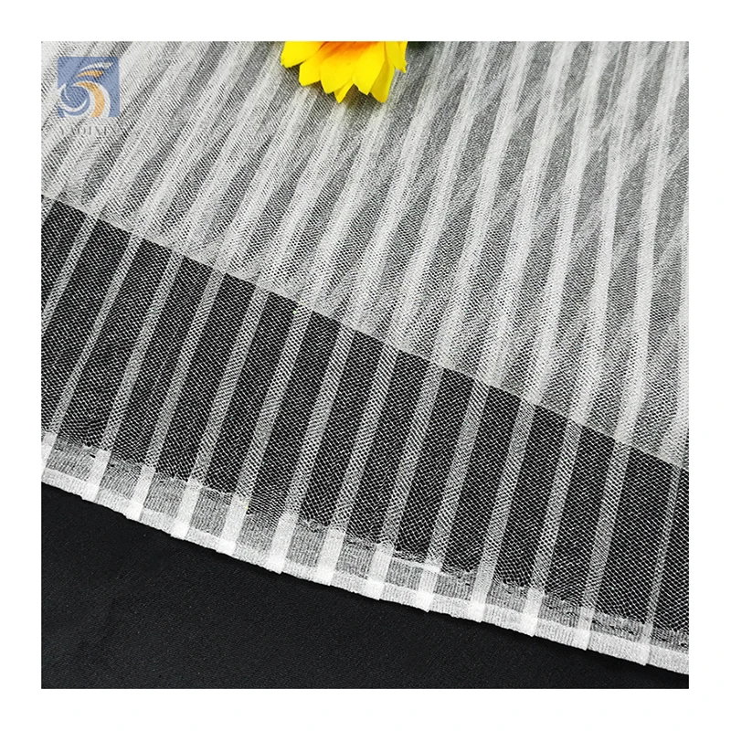 Premium White Wedding Tulle Polyester Spandex Stripe Tulle Mesh Pleated Plisse Stretch Fabric - 图片 4