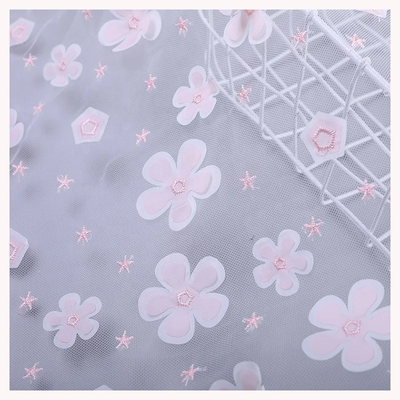 TDS11-1 Pink Stereo 3D Floral Design Tulle Lace Embroidered Fabric Lace Spring Dress Fashion Fabric - 图片 4