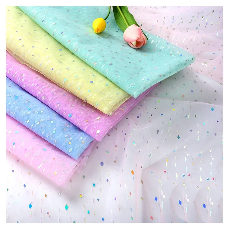 DX112 2026 New Fashion Tulle Rainbow Meteor Shower Hot Stamping Printing Pattern Mesh Tulle Fabric for Princess Dress - 图片 4