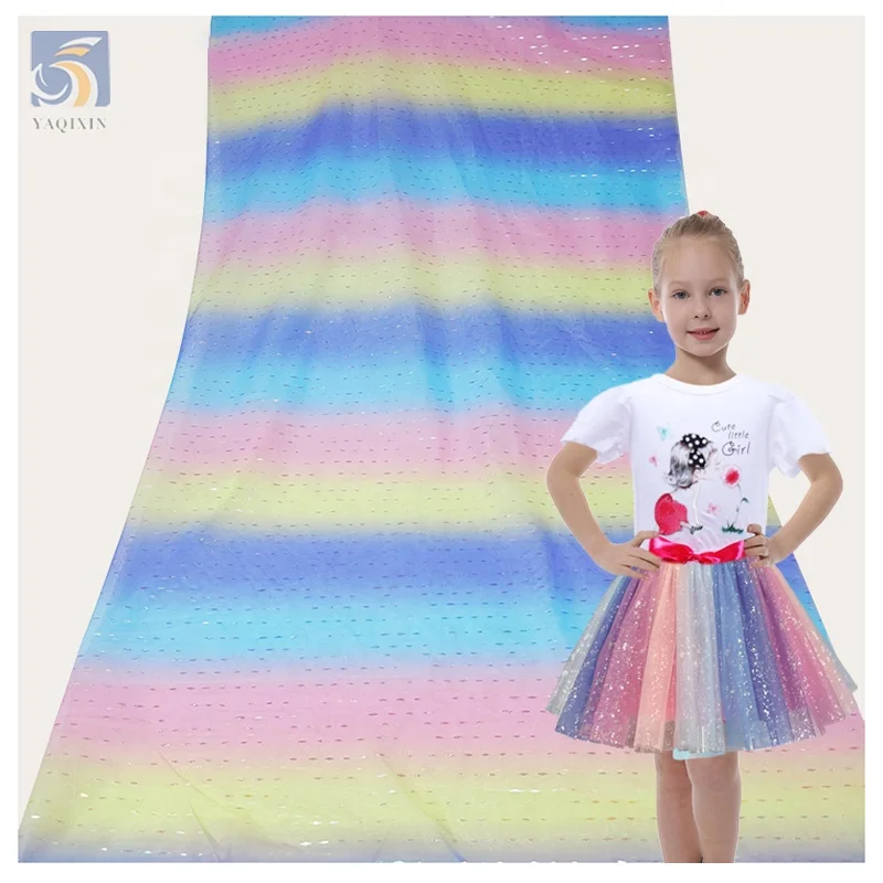HX20425 2026 Hot Sale Wedding Bridal Veil Hayal Tulle Fabric Soft Rainbow Tutu Dress Tulle Colorful Printing Lace Fabric