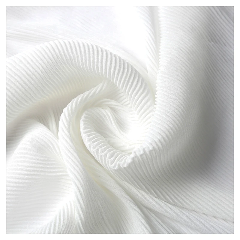 China Supplier Premium Pure White Dyed Wrinkle Crinkle Chiffon Fabric Roll - 图片 5