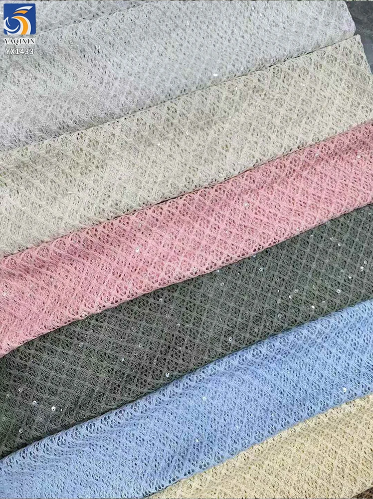 YX1433 2026 Fashion Women Blouse Dress Fabric Plaid 8mm Crystal Sequin Cord Embroidered Mesh Fabric 100 Polyester 130cm Textile - 图片 5