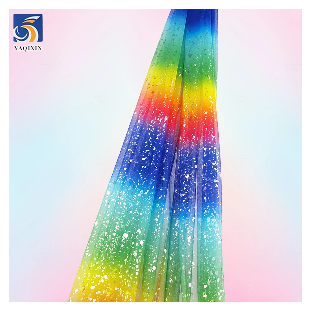 YX2105 Ecofriendly Soft Elastic Tulle Fabric Gradient Ombre 2 Way Stretch Rainbow Digital Print Tulle Mesh Fabric Textile - 图片 6