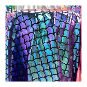 YX797-1 American Popular Spandex Knitted 4 Way Stretch Colorful Lurex Shiny Fish Scale Fabric for Stage Skirt Party Kids