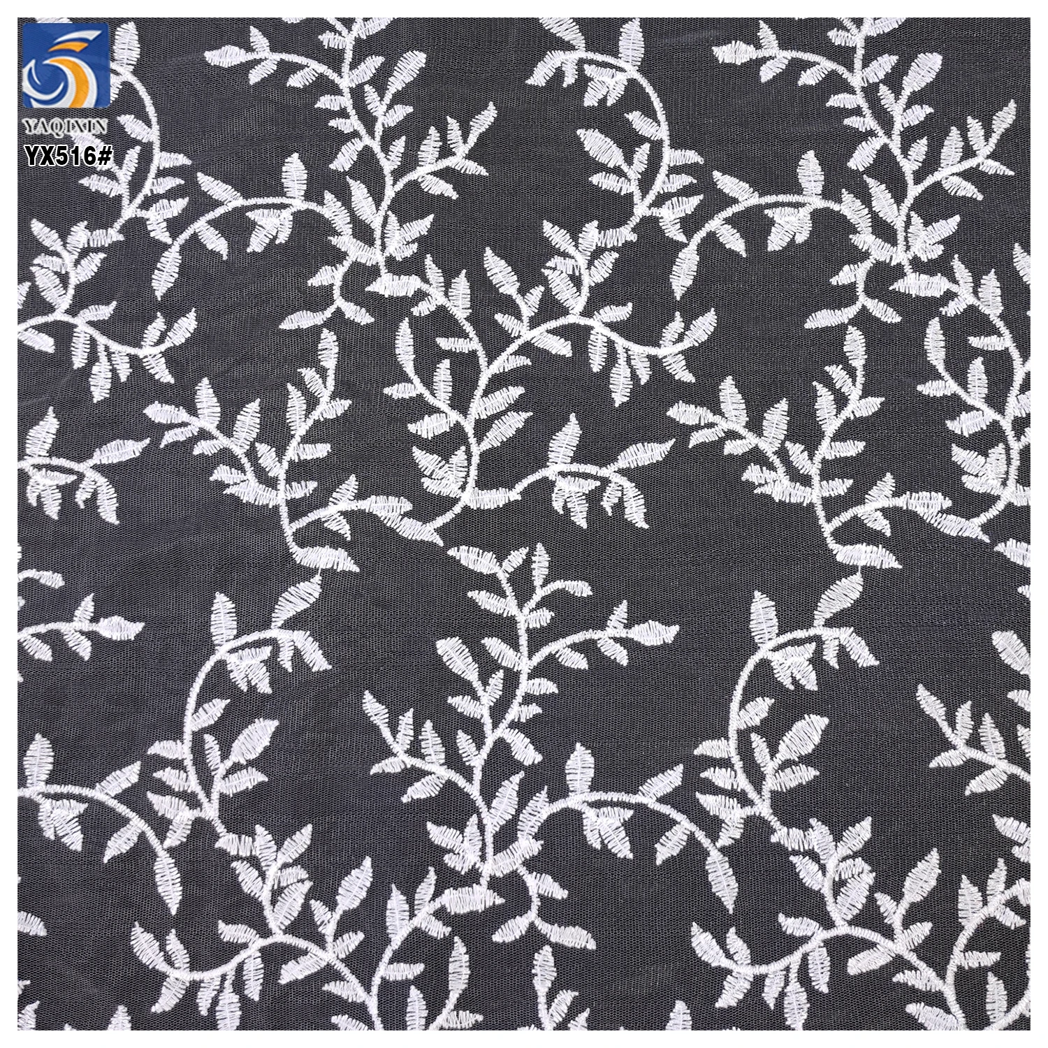 YX516 New Trend Style Willow Leaf Pattern Embroidery White Fabric Polyester Embroidered Mesh Fabric - 图片 5