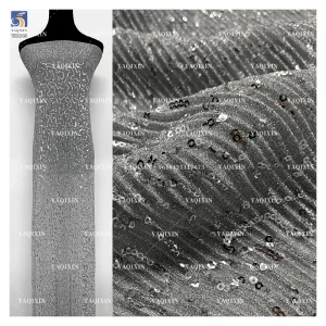 YX1148 130gsm Thick Silver Thread Bright Silk Composite Polyester Knitted Pleated Sequin Fabric 3mm Sequin Fabric for Dress