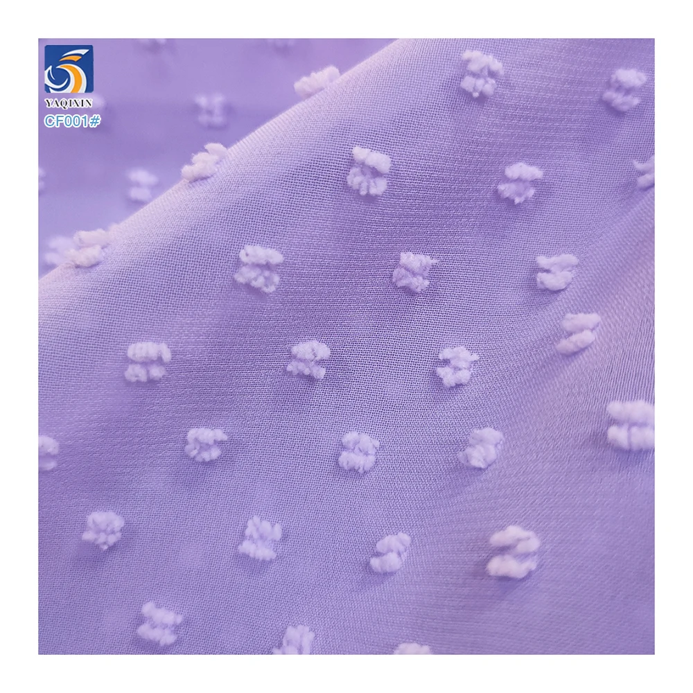 CF001-1 China Wholesale Chiffon Fabric White Pure 100% Polyester Soft Jacquard Dots Chiffon Fabric - 图片 4