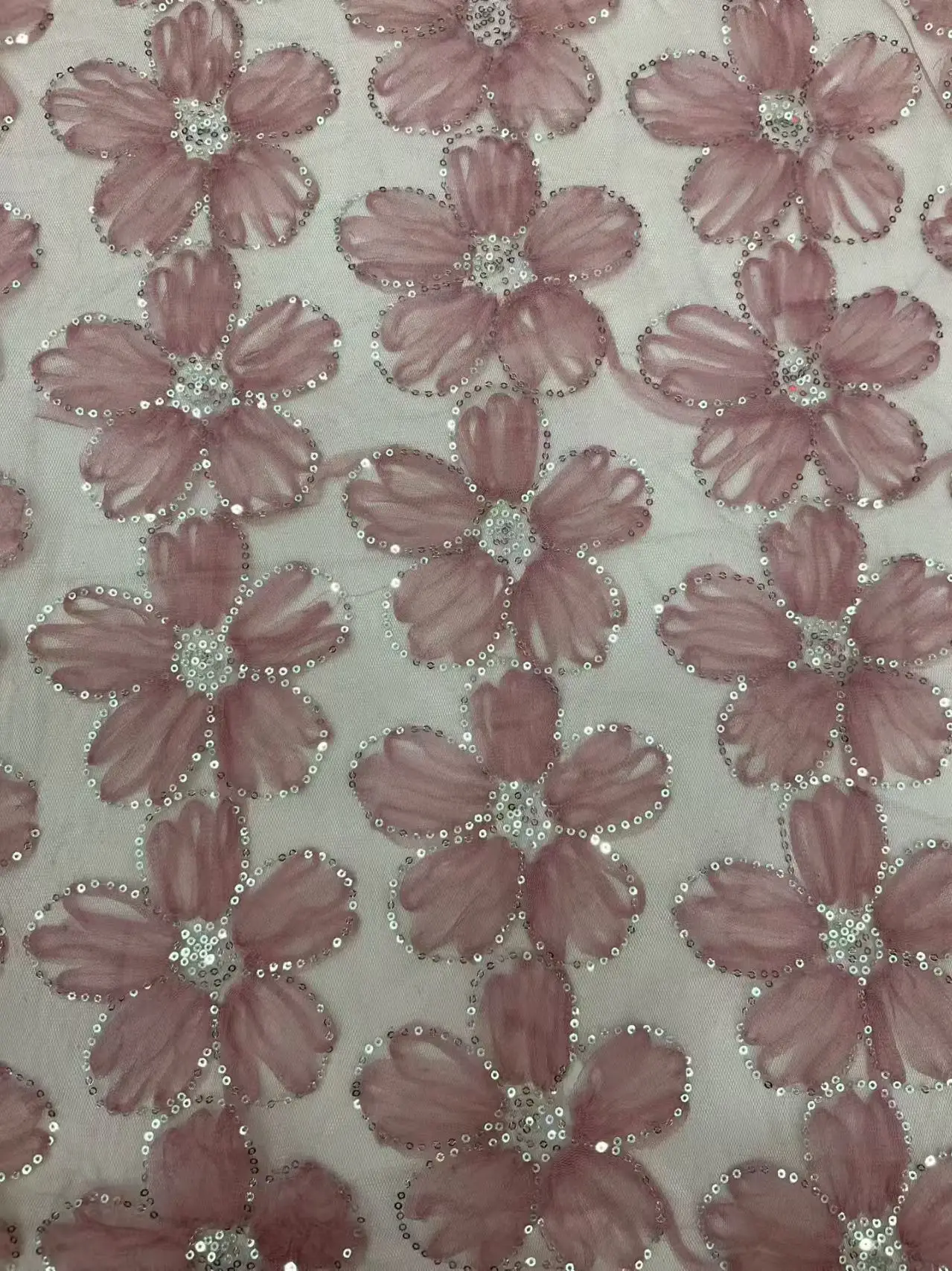 2026 Hot Bridal Wedding Custom White 3D Big Flower Embroidered Tulle Sequins Embroidery Lace Fabric - 图片 6