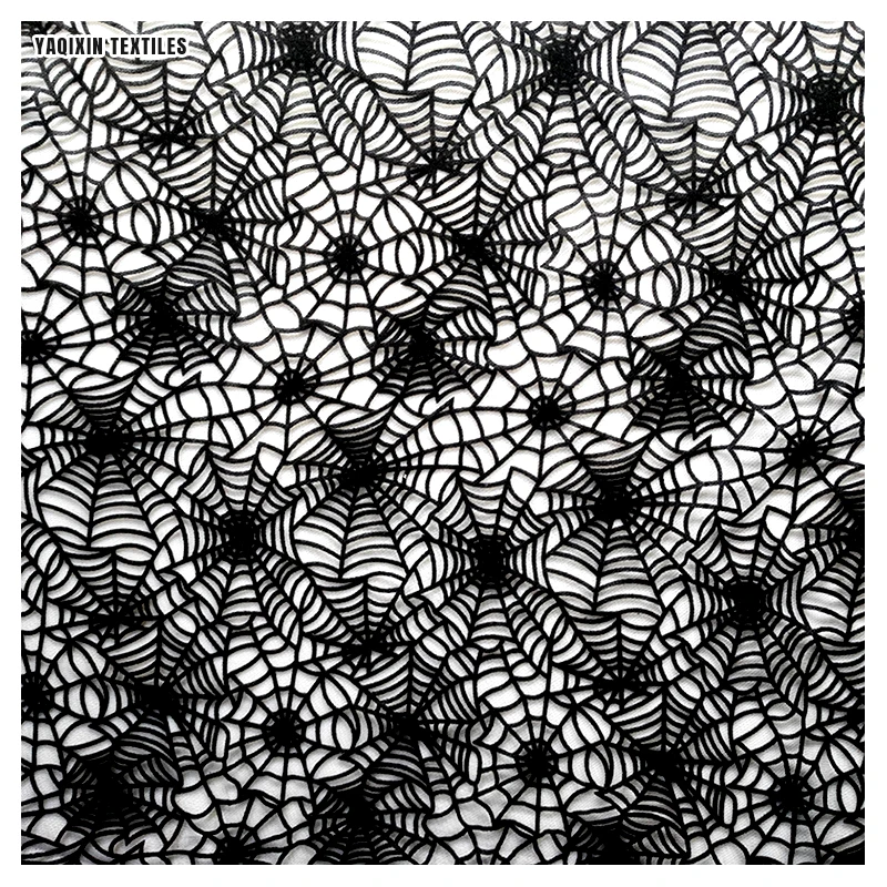 Wholesale 3D Velvet Spider Web Tulle Fabric - Black Embossed Flocked Halloween Costume Material (Custom Width) - 图片 2