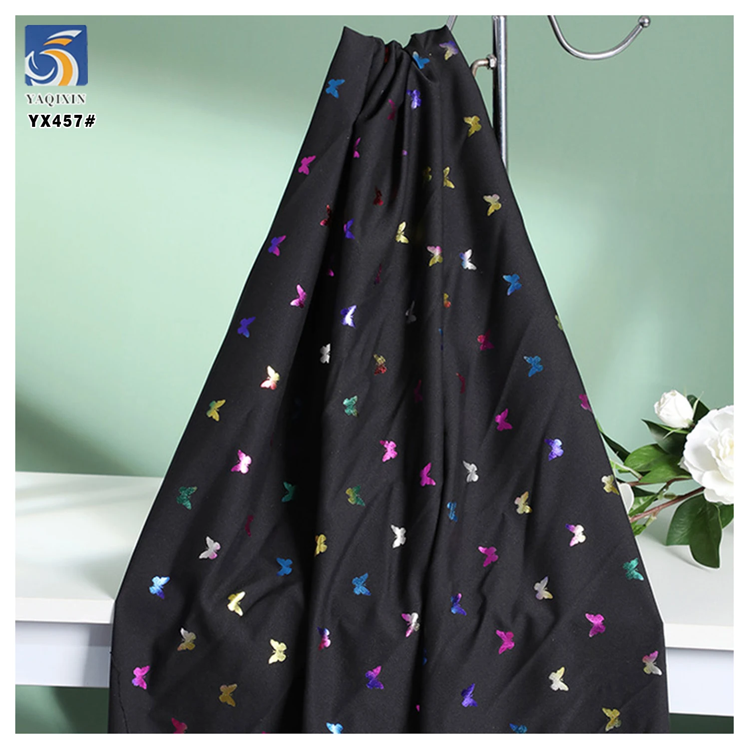 YX457 New Arrivals Polyester Spandex Colorful Butterfly Foil Printed 100D Four-Way Stretch Fabric for Background Toy - 图片 6