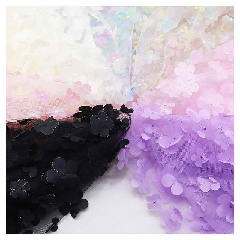 Beautiful Women 3D Embroidery Lace Fabric Floral Tulle Embroidered Fabric for Fashion Skirt - 图片 6