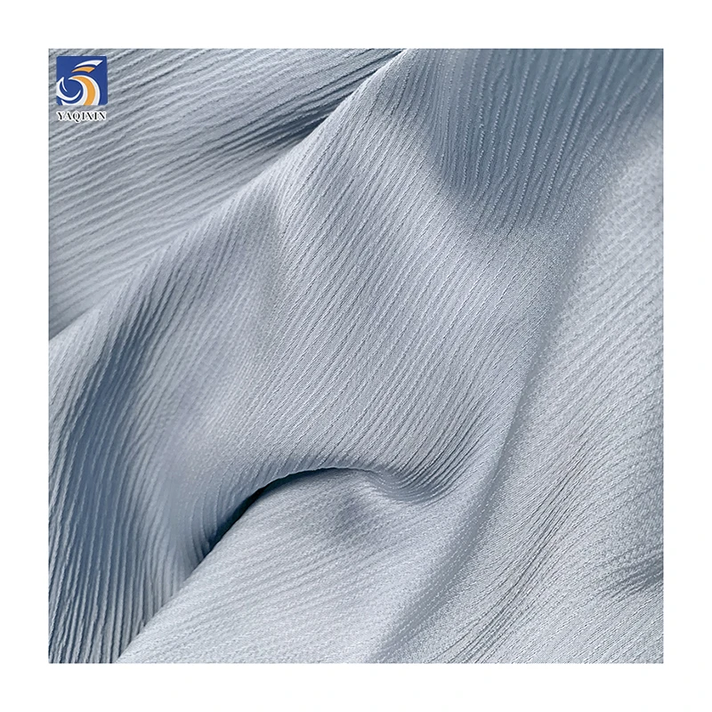 YX54 Beige Luxury Soft 100% Polyester Shimmer Wrinkled Matte Satin Crepe Back Satin Fabric for Garment Fashion - 图片 3