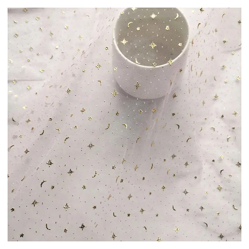 2024 Novel Design Tulle Golden 3D Star Moon Dot Glittering Tulle Fabric for Baby Garment 20 Yards MOQ - 图片 4