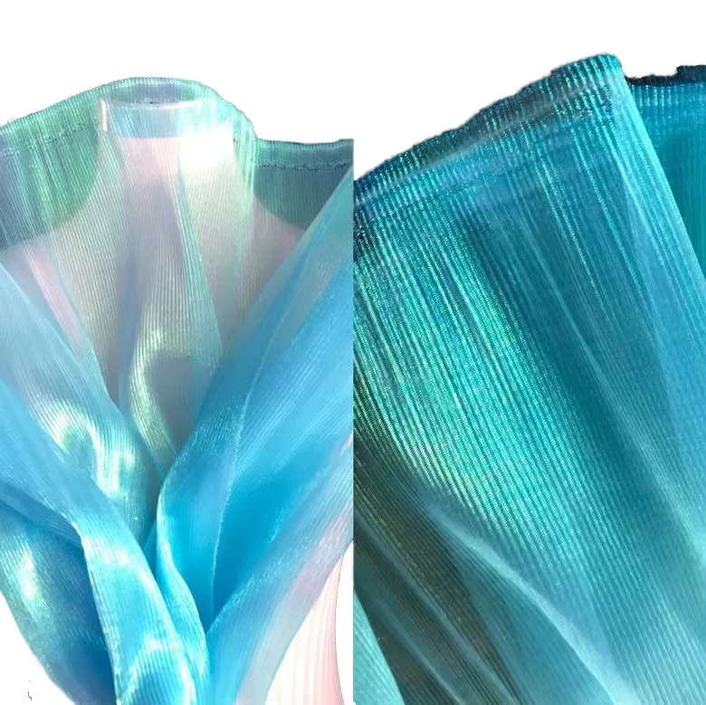 YX786 Fantasy 100% Polyester Sheer Sky Blue Organza Pleated Fabric for Lingerie Home Clothes and Stage Wear - 图片 2
