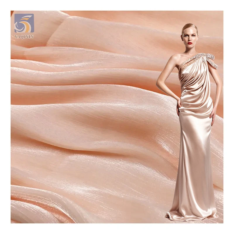 YS-12-1 Popular 100%Polyester Liquid Organza and Mikado Fabric for Woman Shiny Party Dress Organza Fabric