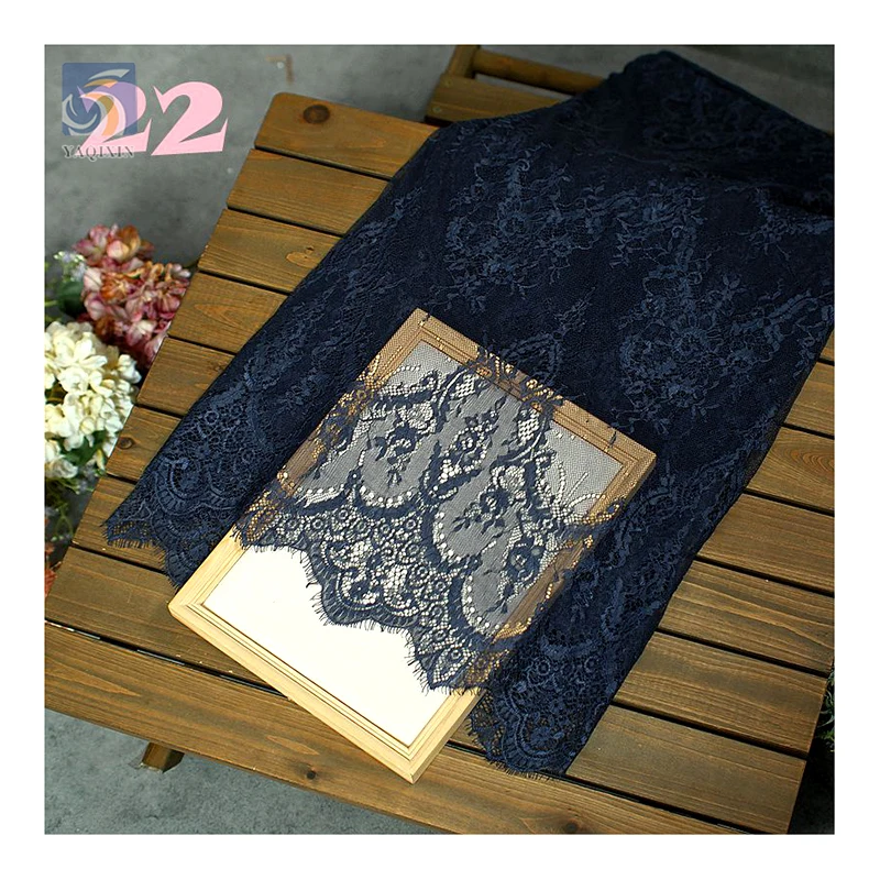 YX2643 3M*1.5M Hot Sale Wholesale Price Cheap Black Chantilly Lace Fabric Fashion Lace Dress Eyelash Lace Fabric - 图片 3