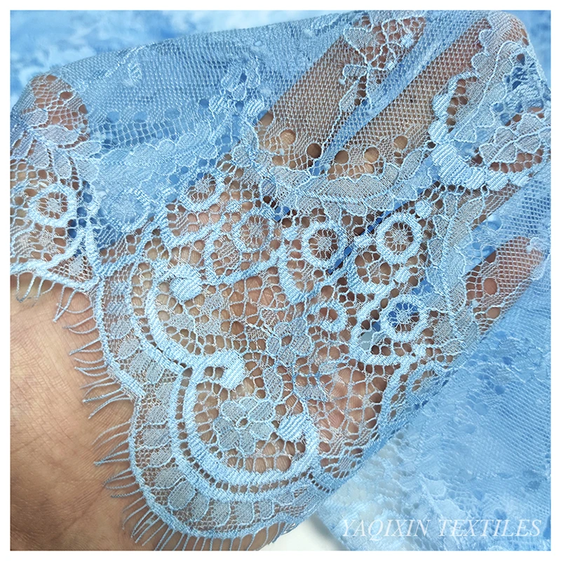 OEM Customized Garment Accessories Lace Mesh Fabric Wedding Eyelash Lace Fabric Black White Fancy Chemical Lace - 图片 3