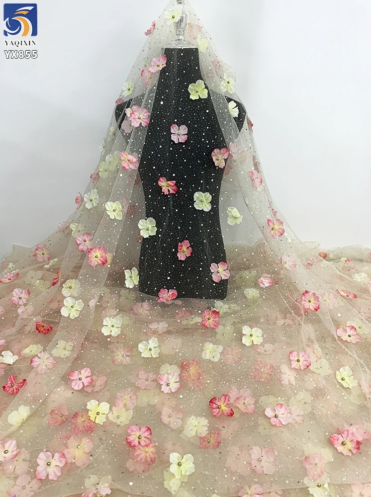 YX855 Beautiful 3D Glitter Tulle Polyester Colorful Butterfly Silver Glitter Mesh Tulle Fabric With Sequins 3D Butterfly - 图片 4