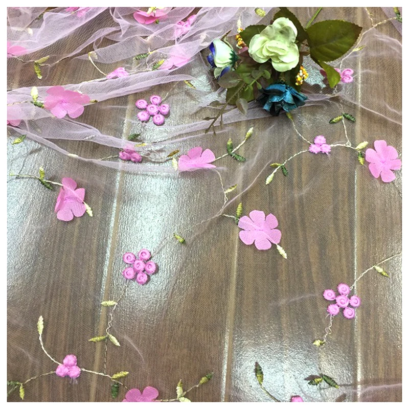 100% Polyester Mesh 3D Floral Tulle Embroidery Fabric Dress Women's Curtain Lace Fabric - 图片 4
