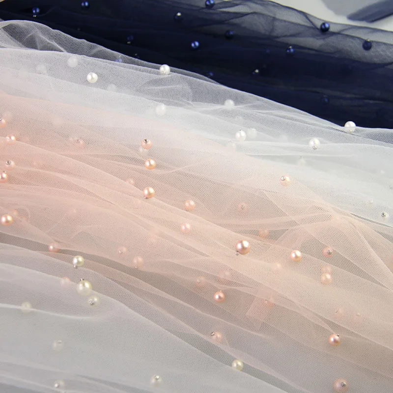 American Three-Dimensional Pearl Mesh Fabric Lightweight Knitted Wrinkle-Resistant Lace Wedding Fabric for Girls' Accessories - 图片 6